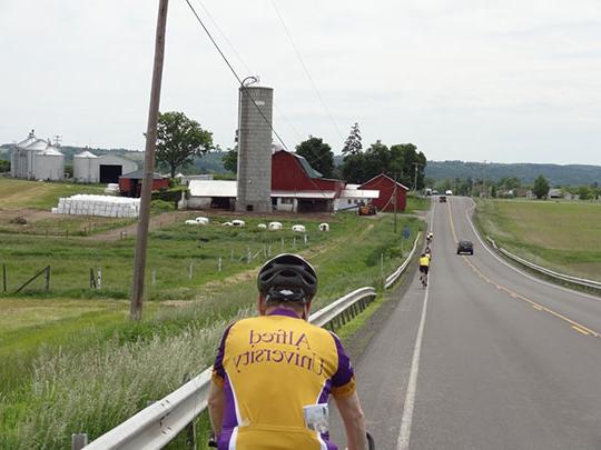 back of bicyclist riding on road